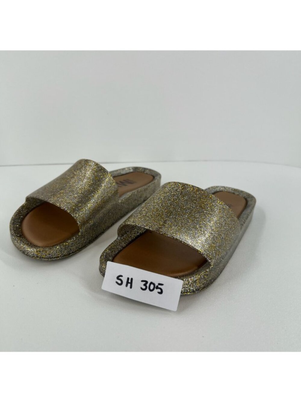 Melissa Beach Slide Sandals Womens 40 Jelly Slip On Flat Pool Shoes Gold Glitter - Picture 11 of 11